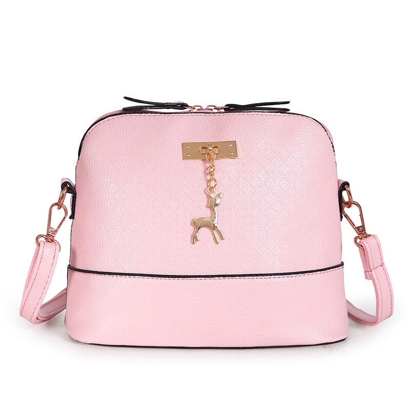 Bolsas feminina pu lær kvinner skulderveske kvinnelig veske hjort anheng håndvesker jente mini crossbody ingen lomme enkelt glidelås: Rosa