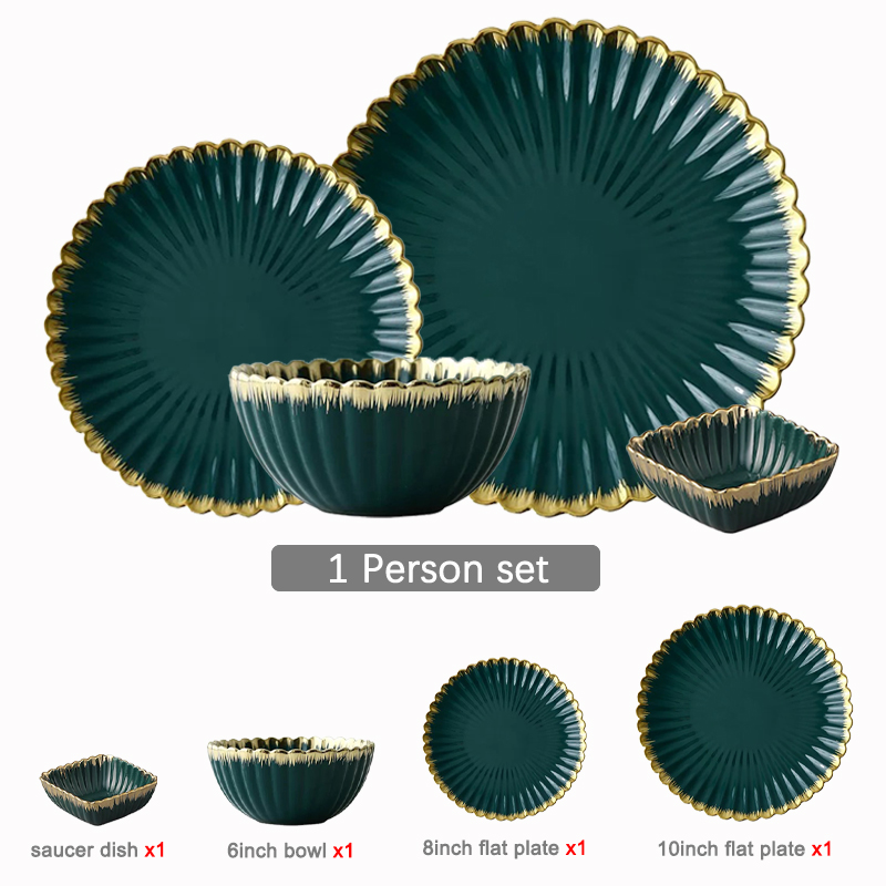 Green tableware set plate food plate salad soup bowl plate bowl set leaf plate dinner plate sets dinnerware set plates dishes: 1person set