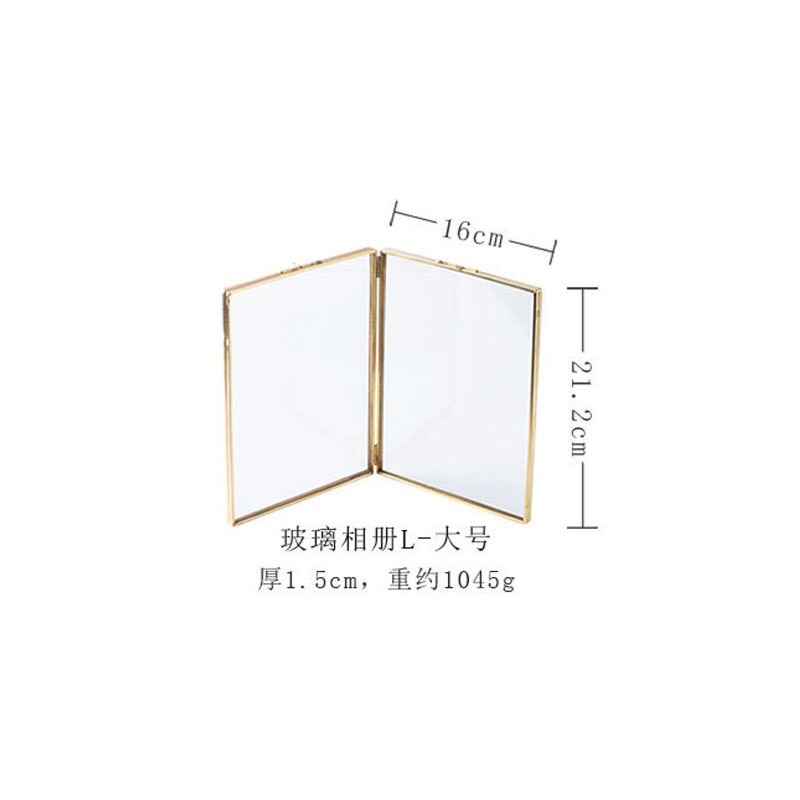 Folded Double-Sided Glass Metal Photo Frame, Botanical Specimen Holder, Electroplated Gold-Covered Display Stand: L