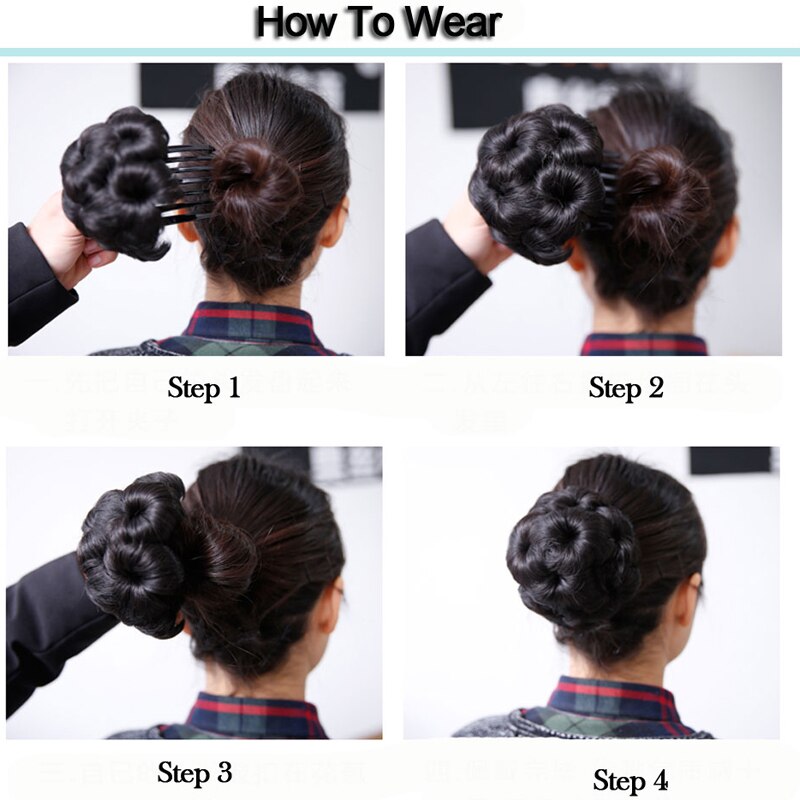 Women Chignon Hair Bun Donut Clip In Hairpiece Extensions 9 Flowers Roller Synthetic High Temperature Fiber Chignon AOSIWIG