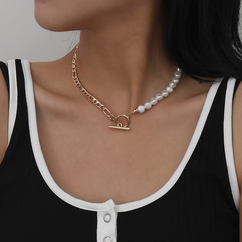 2021 nova moda imitação de pérolas grânulo colar feminino simples feito à mão strand colar para presente de jóias femininas: 4