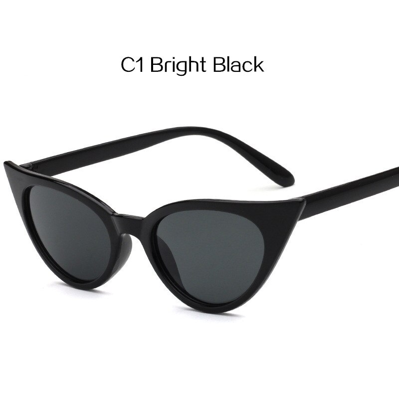 Gafas de sol YOOSKE de ojo de gato, gafas de sol Retro de tamaño pequeño, gafas de sol estilo ojos de gato, cristales transparentes, montura de gafas Vintage para mujer: Bright Black