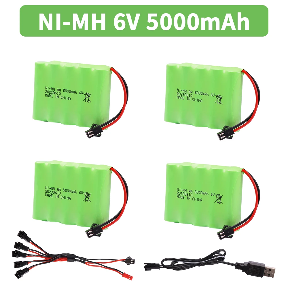 6V 5000mAh NiMH-Akku mit USB-Ladegerät für Rc-Spielzeug, Autos, Tankwagen, Roboter, Waffen, Boote, AA Ni-MH, 6V-Akku: Orange