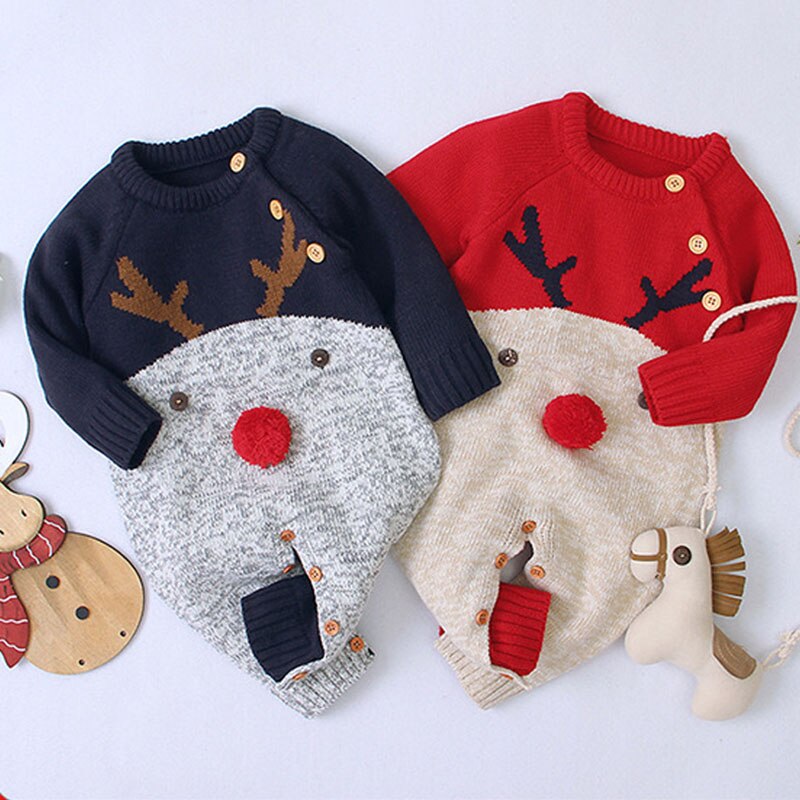 1 pçs 2020 mais novo inverno natal bebê malha macacão geral camisola padrão dos desenhos animados do bebê menino menina suéteres
