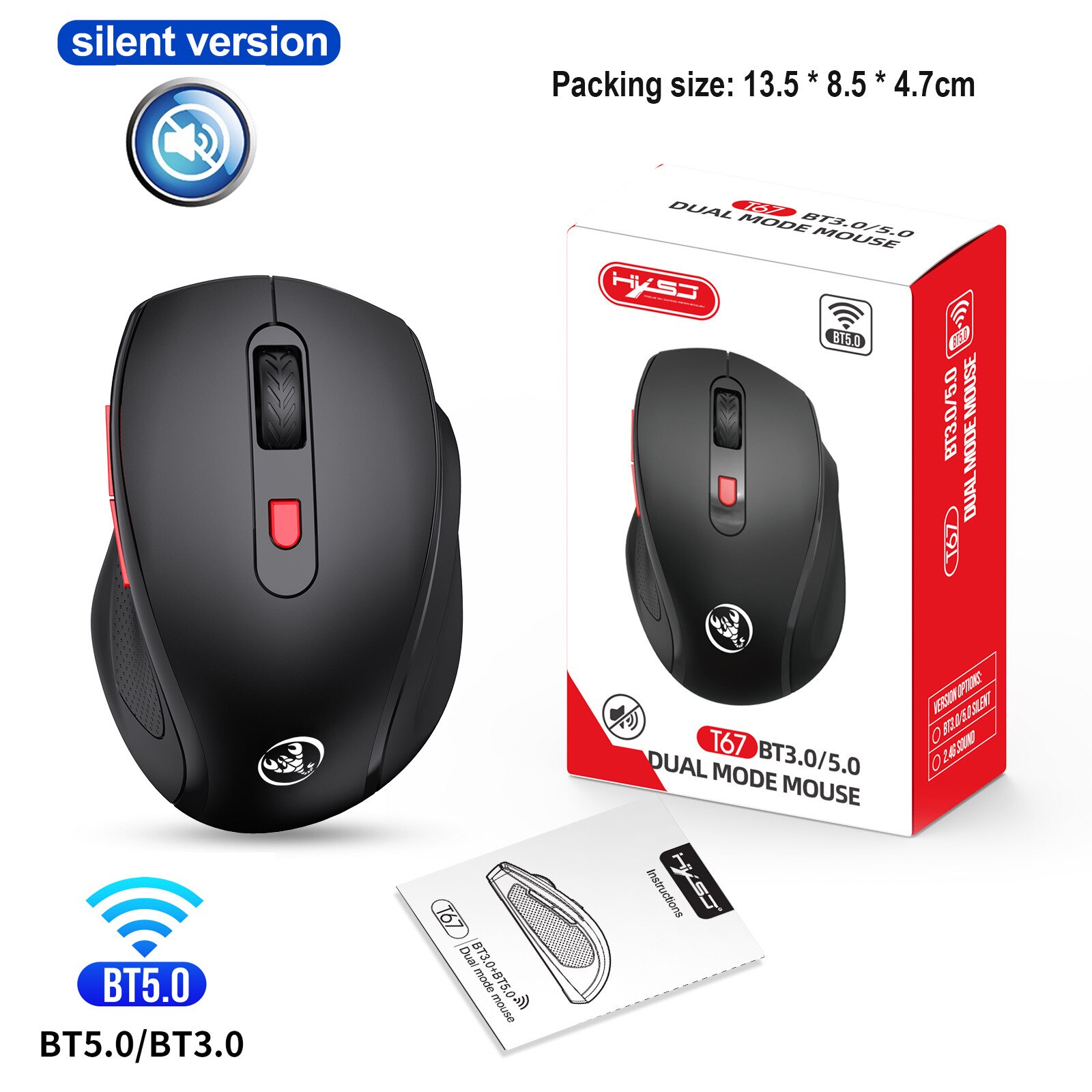 Wireless Bluetooth Mouse 2.4G USB Receiver Mouse 2400dpi Suit ForWindows 98/Me/2000/XP/Vista/Win 7/Win 8/10/Vista Mac OS: Bluetooth with box