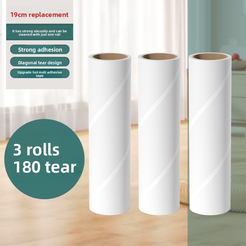 Long Pole Stiy Hair Remover Roller Large Size Tearable Paper Bed Hair Roller Bru Floor Hair Wheel Household Cleaning Tool: 19cm universal replacement core 3 rolls of paper (180 tears in total)
