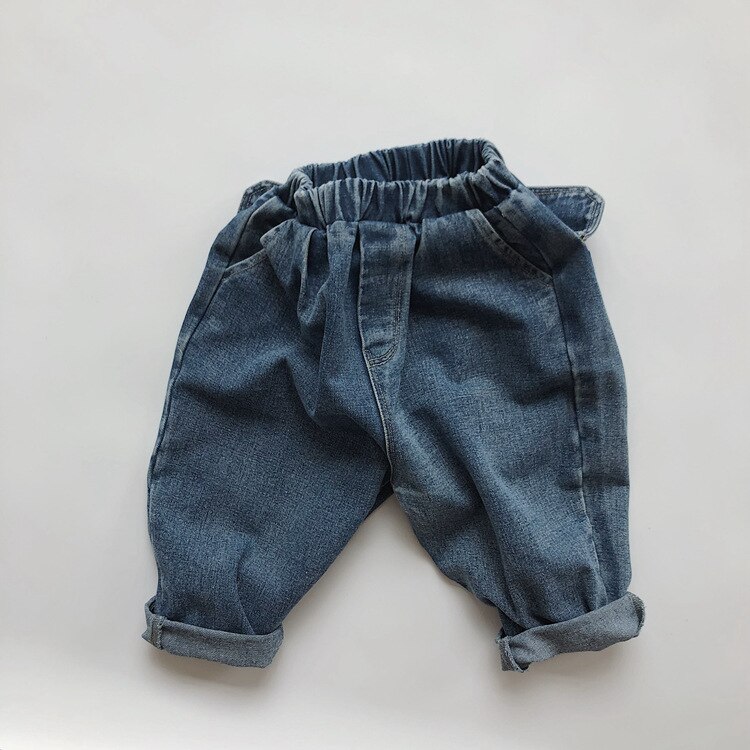 5472 børns jeans efterår enkle alle match drenge afslappet bukser bagklap lomme piger denim bukser 1-7t børnebukser