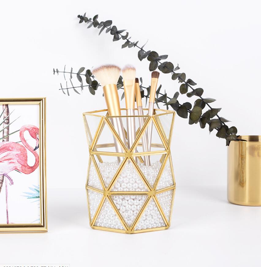 Antique Spacious Mirror Glass Cosmetic Storage Cube Set with 3 Tier Dustproof Drawers Vanity Tray/Gold Metal Makeup Storage