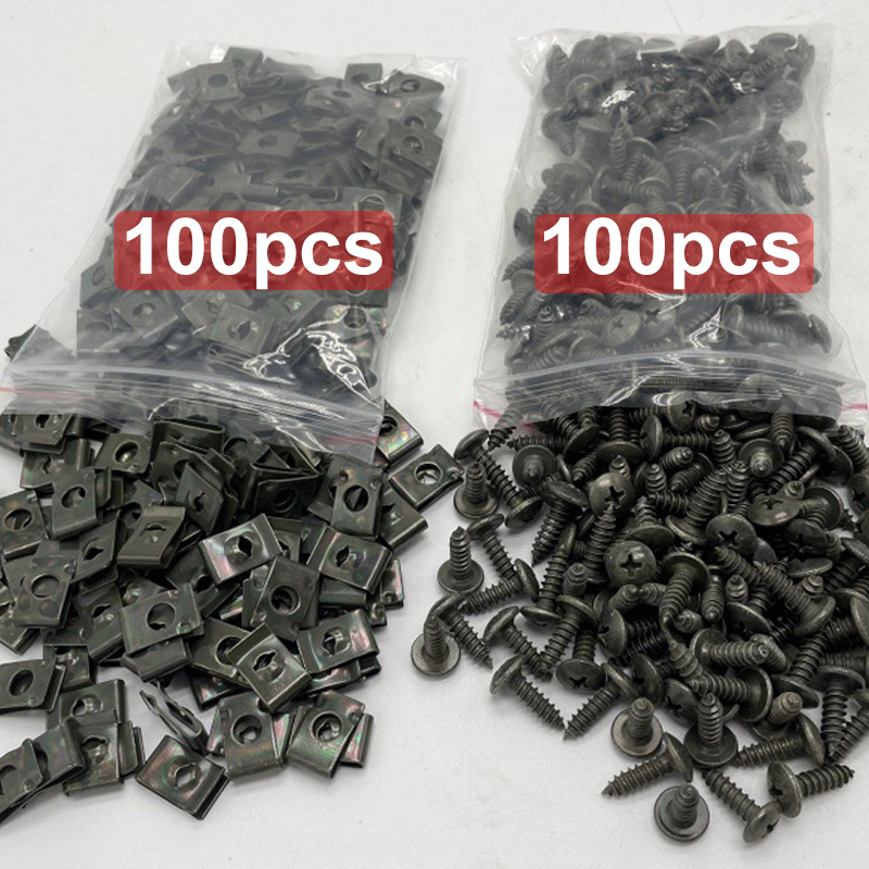 Tornillos autorroscantes, Clip de sujeción de Metal para coche, motocicleta, Clip tipo U con tornillo, Clip de protección antioxidante, Kit de hoja de hierro