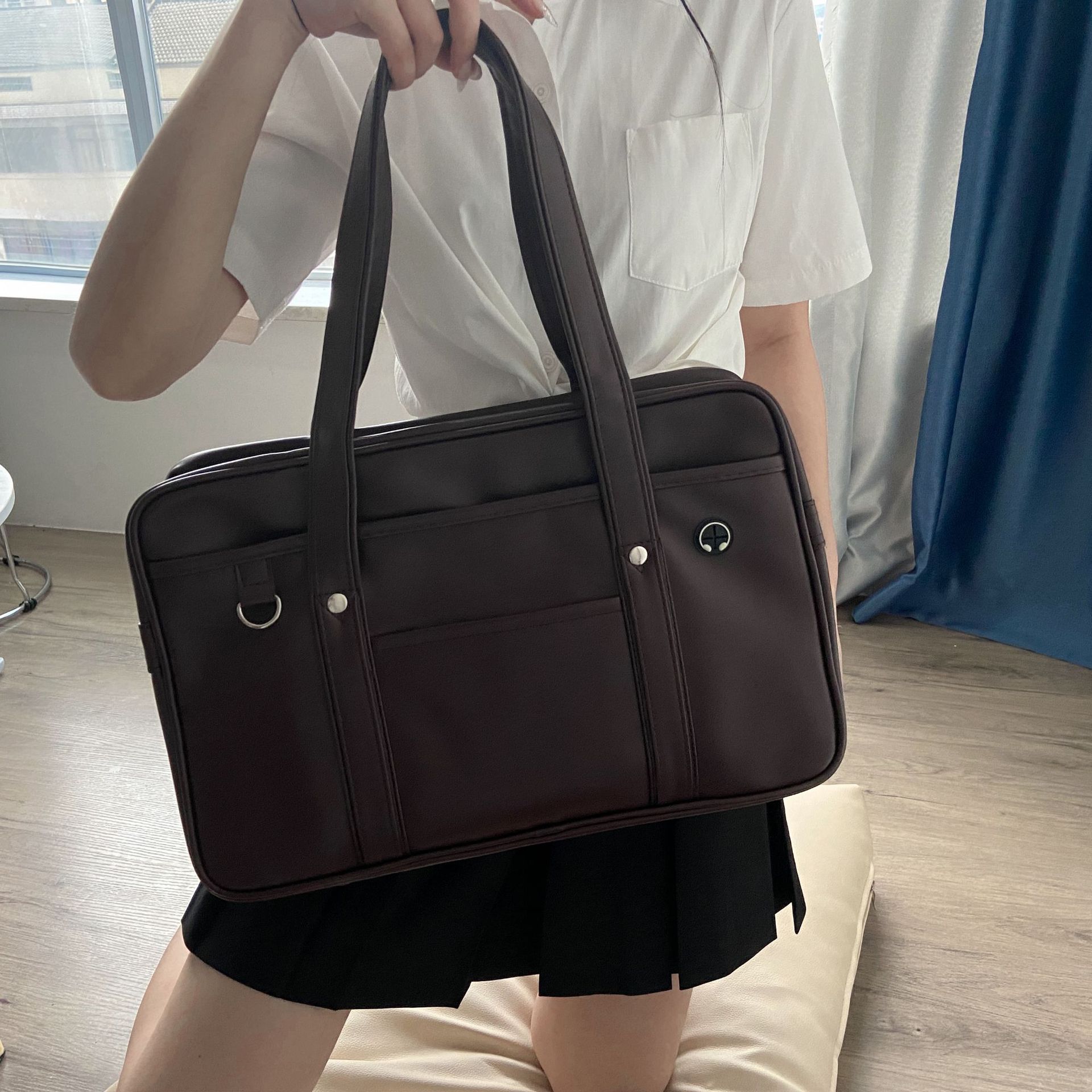 Bolso de uniforme JK de estudiante bidimensional japonés, mochila escolar de PU para chica, bolso de mensajero impermeable resistente al desgaste de un solo hombro