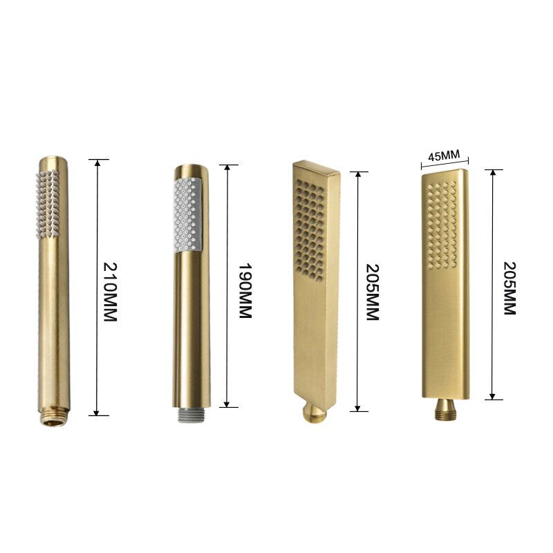 Brushed Gold Hand Shower Bathroom Handhold Water Saving Shower Head Round Square Wall Mount Holder Shower Hose Bath Hand Sprayer