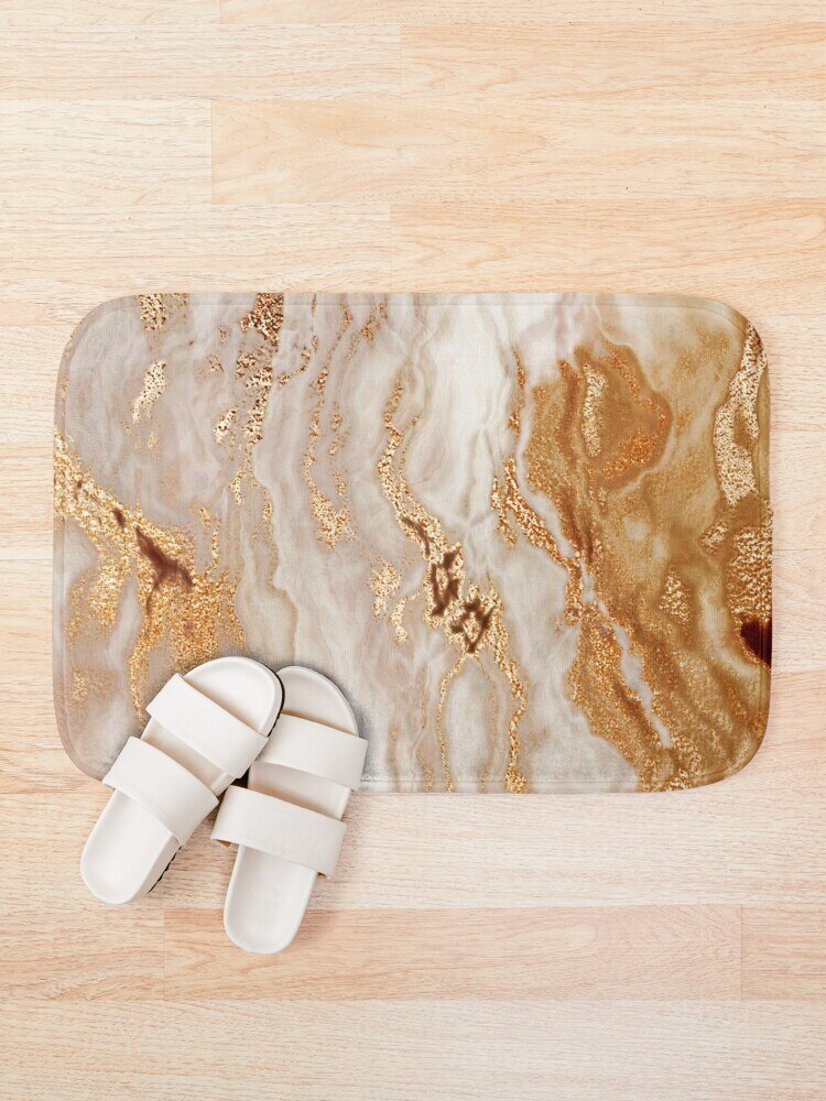 Glamorous Gold Glitter Vein Marble With Copper Sparkles Bath Mat Bathroom Bath Mat Set Mirrofiber Cartoon Bath Rug Set