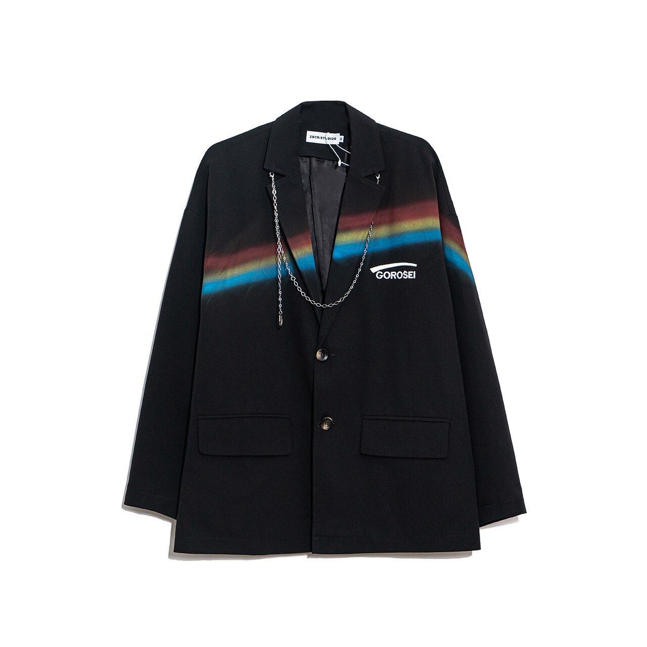 UNCLEDONJM-Chaqueta de arcoíris para hombre, traje decorativo de con cadena, chaquetas de Hip Hop, traje de , ZB-21005
