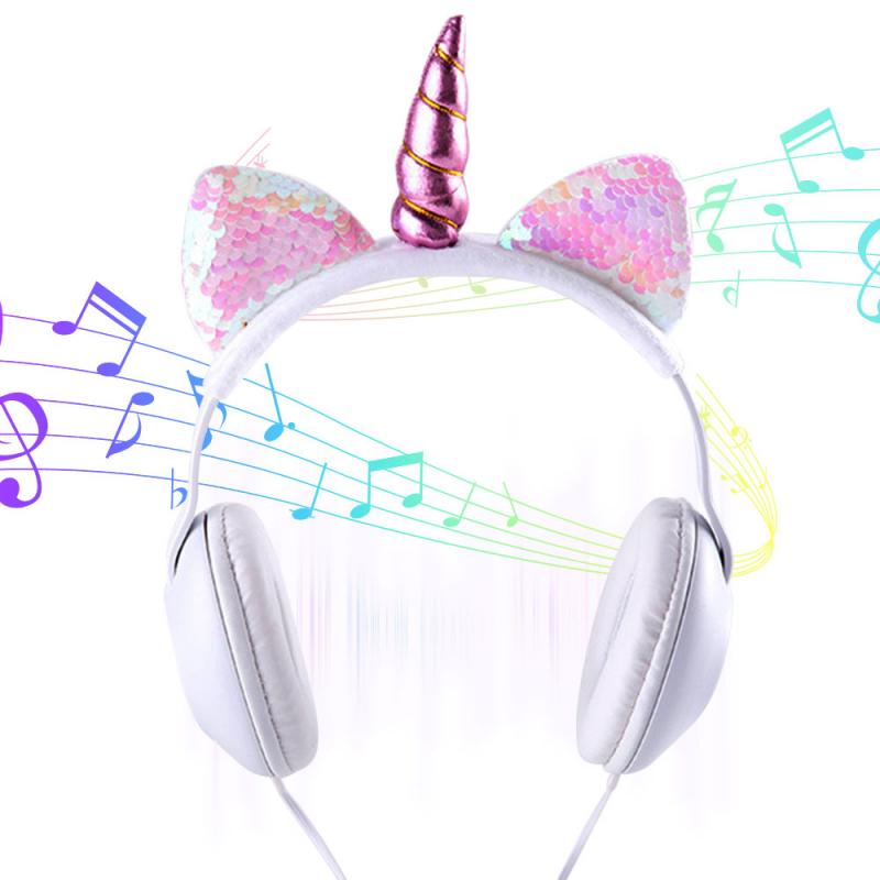 Cute Cat Ear Headphone Unicorns 3.5MM Wired Kids Headphones Earphone Gaming Headset For Mobile Phone/computer Universal