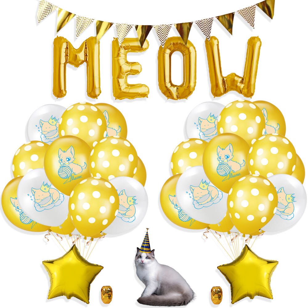 27 stk/sett katt bursdagsfest forsyninger mjau brev ballonger katt bursdag banner banner kjæledyr katt tema tema fest dekorasjoner: Stil 4