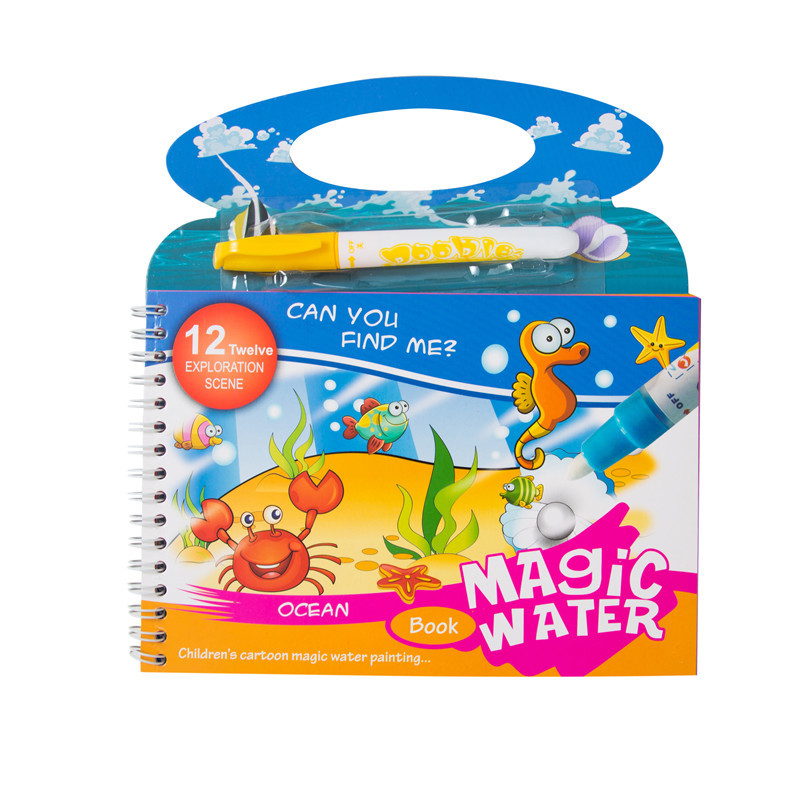 Magical Drawing Book Water Coloring Books Reusable Kids Painting Board Learning Notebook Doodle Cartoons Animal Education: Ocean