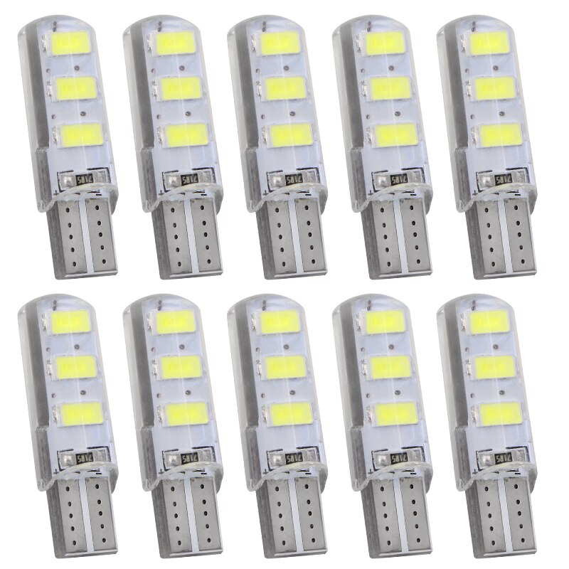 10Pcs T10 W5W 6 Smd Led Silicagel Waterdichte Wedge Light 194 2825 WY5W Siliconen Behuizing Auto Reading Dome lamp Auto Parking Lamp