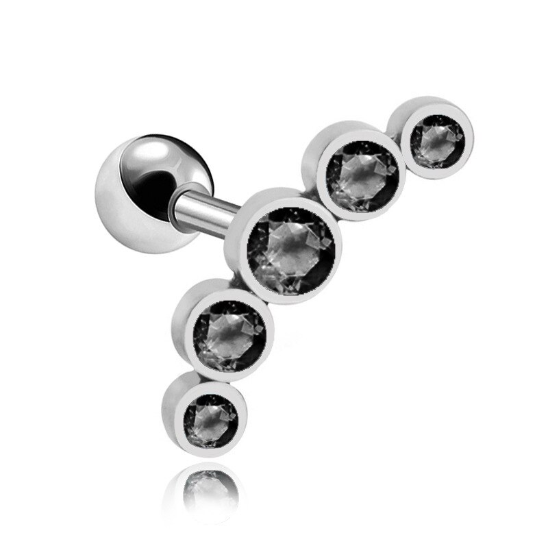 1 PC Cartilage Helix Stud Earrings Ear Nail Stainless Steel Bar Piercing Crystal Body Jewelry Accessories for Women: Black