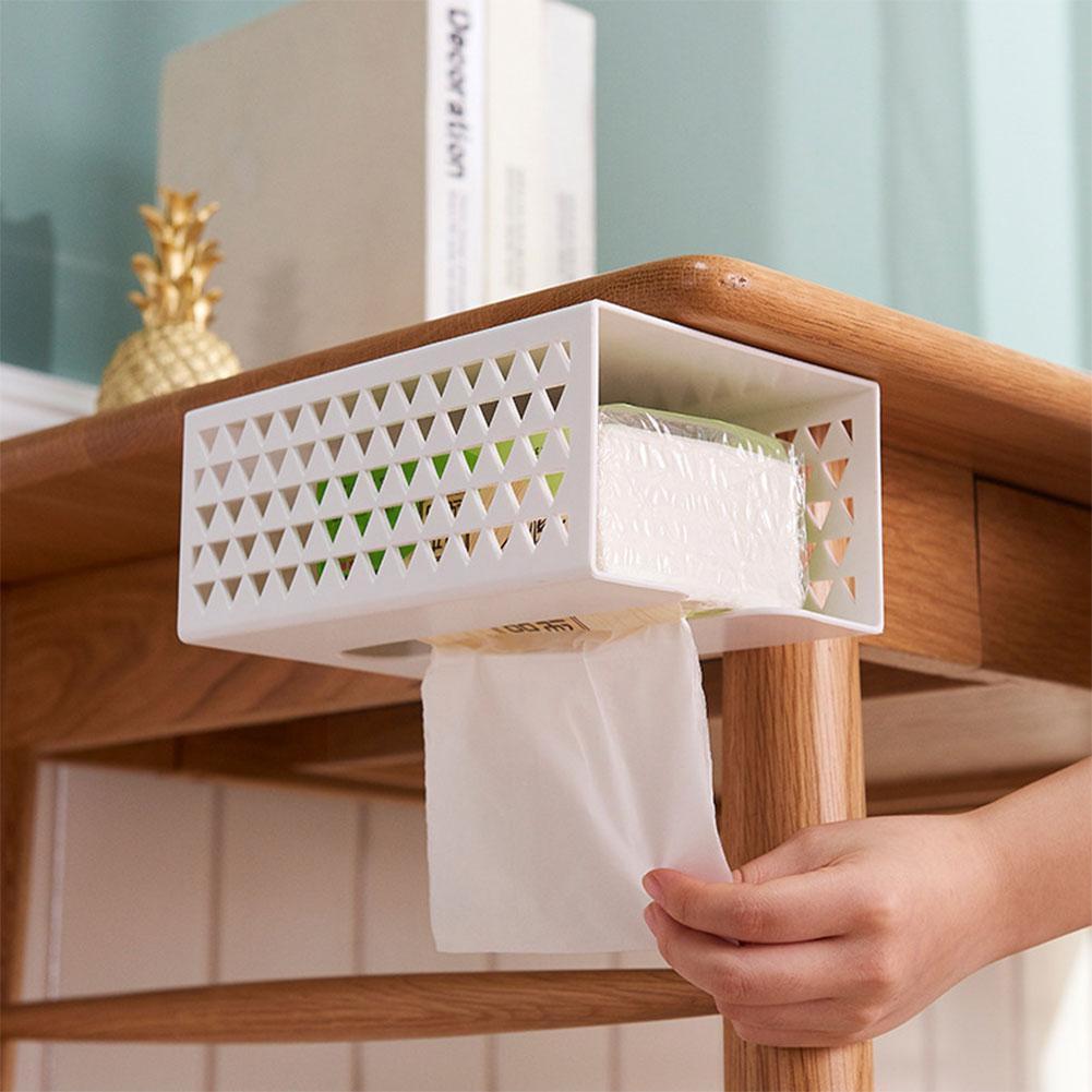 Wall Mounted Self Adhesive Plastic Tissue Box Napkin Home Paper Box Napkin Holder Towel Storage Paper Hollow Organizer
