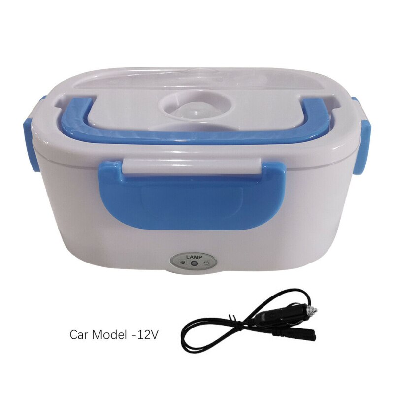 12V Portable Electric Heated Lunch Box Portable 2 In 1 Car& Home US Plug/EU Plug Bento Boxes Stainless Steel Food Container: blue