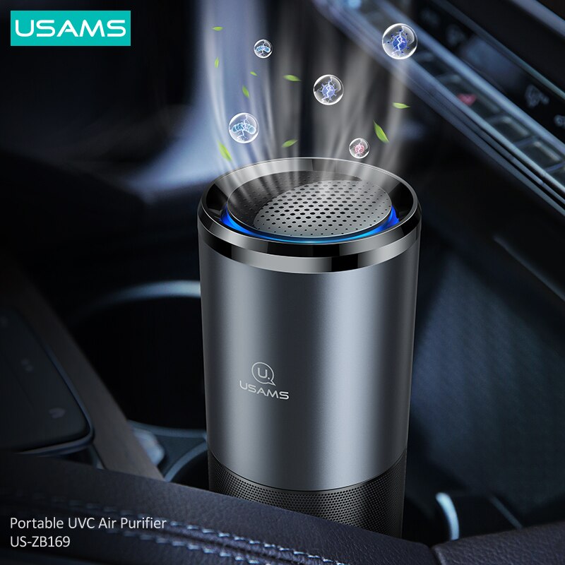 USAMS Portable Car Air Purifier USB Air Cleaner Ultraviolet LED Lamp Air Sterilization Oil Diffuser for Car Home Office