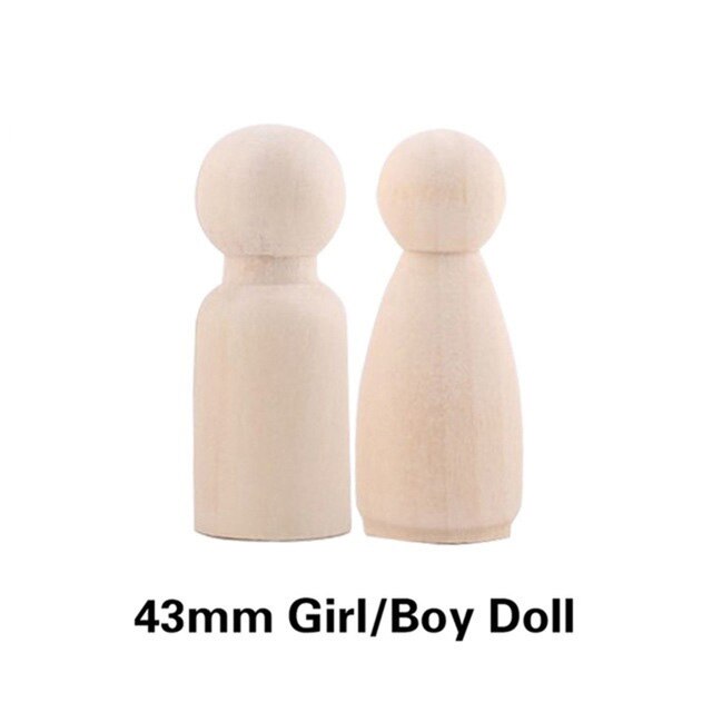 30Pcs 35-90Mm Peg Poppen Kids Diy Houten Beeldjes Ongeverfd Handgemaakte Mini Huishoudelijke Producten Craft Houten Blanks peg Poppen: 43mm boy girl