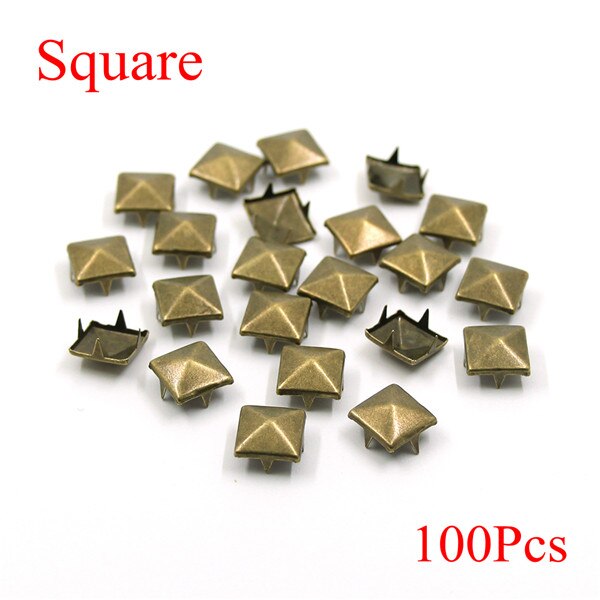 100 st 4 klonitar för kläder runda fyrkantiga metalldubbar och spikar pyramidnitar för lädernitar gör-det-själv-skor punktillbehör: Brons kvadrat / 6mm