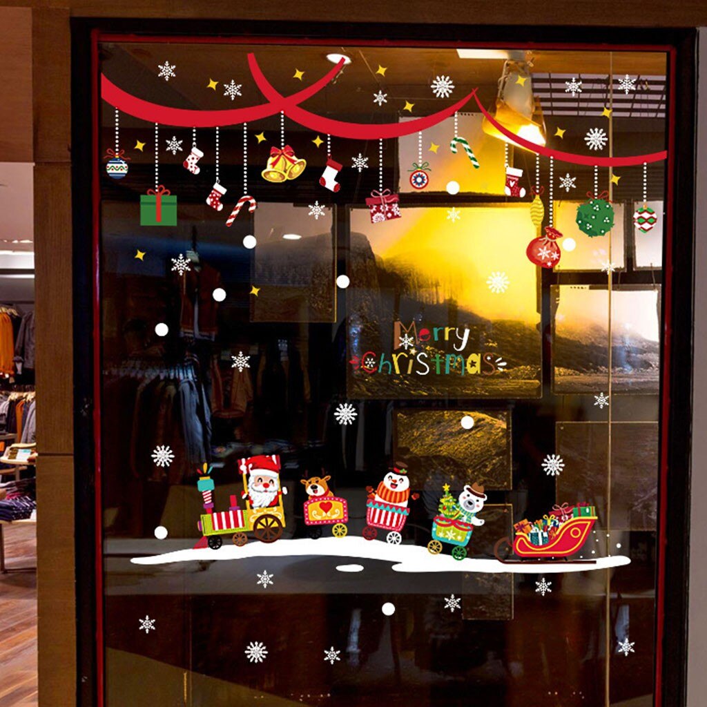 Santa Claus Wall Stickers Wall Cabinet Static Sticker Christmas Decorations For Window Stickers Removable Electrostatic Stickers: C