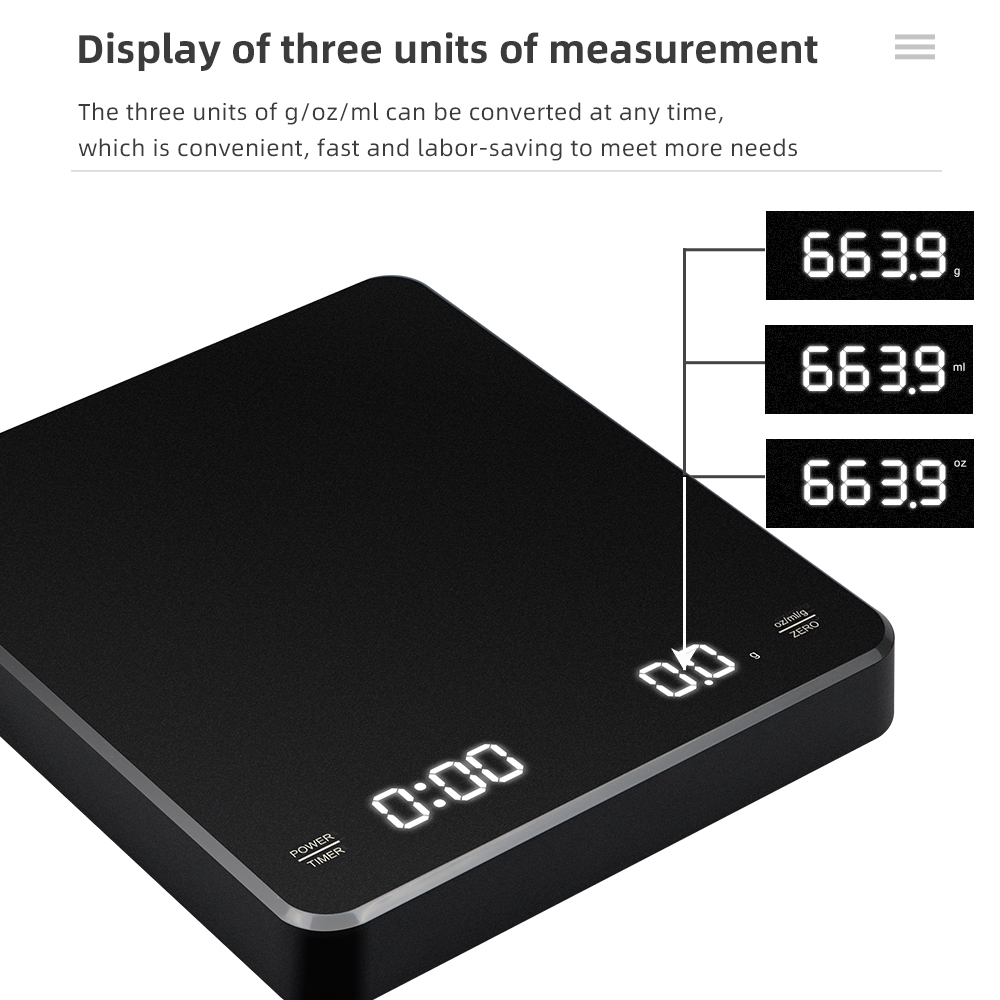 0,1 g/3 kg digitale Kaffeewaage mit Timer, LED-Bildschirm, Espresso-USB-Wiege, hochpräzise Messungen in Oz/ml/g, Küchenwaage