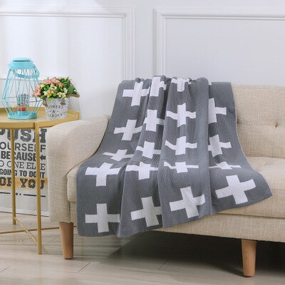 Gebreide Deken Zwart Grijs Crochet Cross Jacquard Zachte Sofa Baby Deken Zachte Comfort Zwart En Wit Kruis Draagbare: 02 / 130x160cm