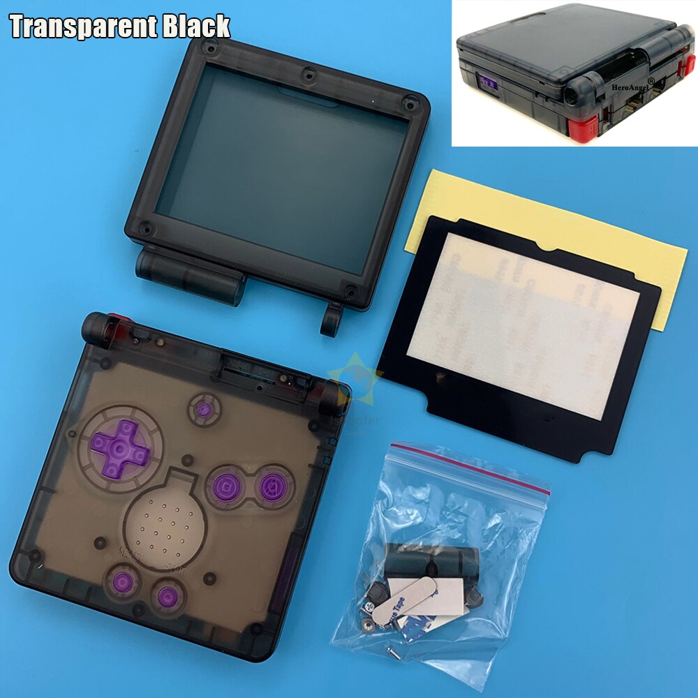 Transparent Clear white purple black Red For GameBoy Advance SP Shell For GBA SP console Housing Case Cover Colored buttons: Transparent Black