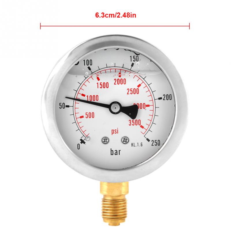 Metal trykmåler 0-250 bar 3750 psi 0-600 bar 8500 psi 1/4 &quot; 63mm -skive hydraulisk vandtryksmåler manometer trykmål