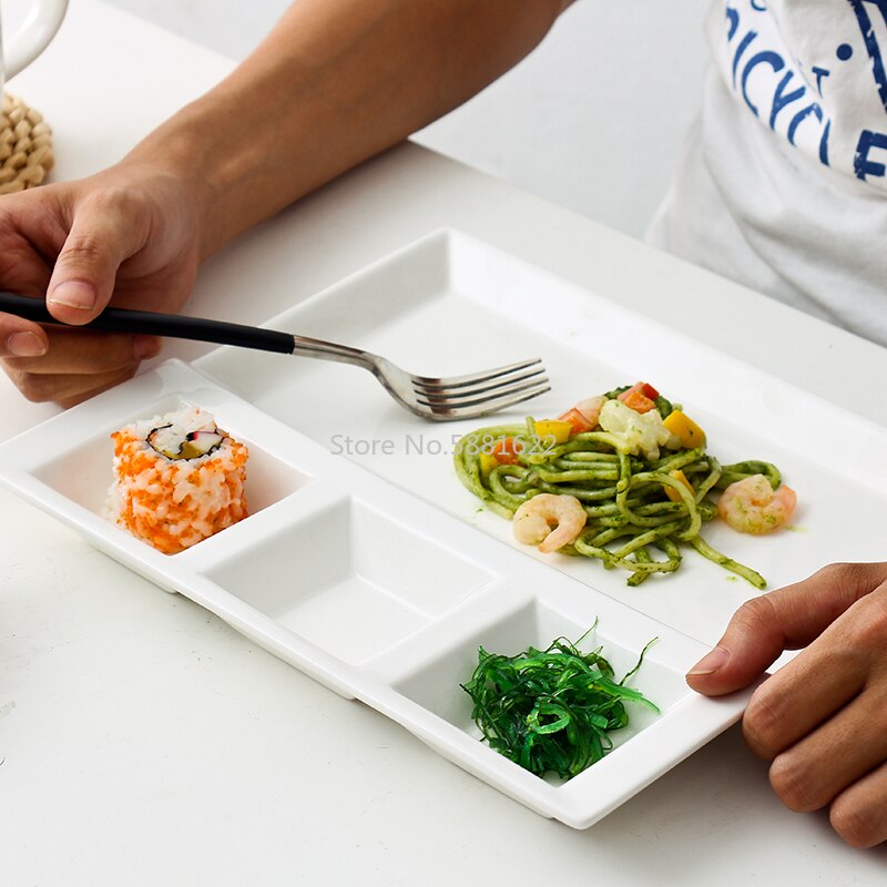 Plato divisor de cerámica blanco puro para niños, divididos surtido de alimentos para el hogar, separación de fruta, postre, plato de fruta seca