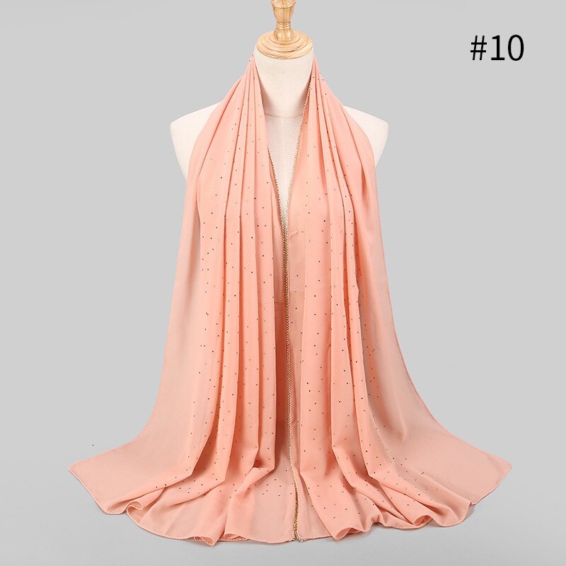 75*180 cm zomer moslim chiffon hijab sjaal kralen hoofddoek islamitische lange hoofd sjaals foulard femme musulman: 10