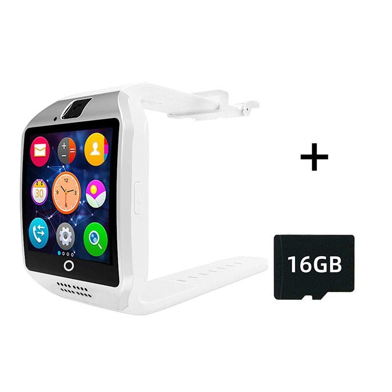 nouvelle montre intelligente chaude avec caméra Q18 Bluetooth Smartwatch SIM TF carte pour Android Slot Fitness activité Tracker Sport montre: White and 16GB TF
