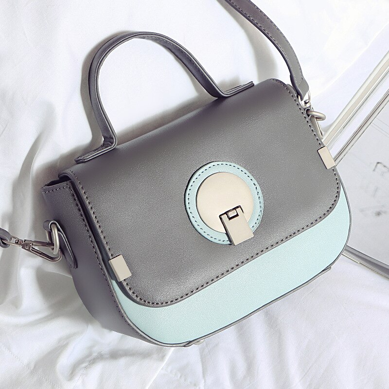 Gaohe European and American round button small square Bag Messenger Bag single shoulder women's bag leisure ba: Gray.