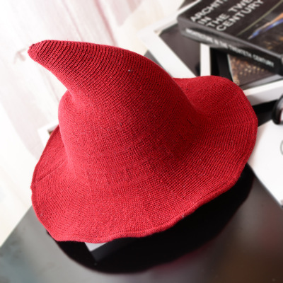 Halloween heksehue herre& #39 ;s og kvinder& #39 ;s uldstrik hue solid hat diversificeret langs hatten kæreste: Rød
