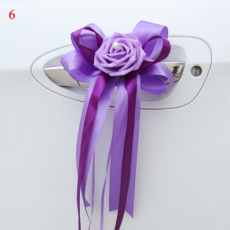 1 Pc Deurgrepen Mooie Party Festival Supplies Achteruitkijkspiegel Trouwauto Bloem Knoop Lint Decoraties 12 Kleuren 17x35cm: 6