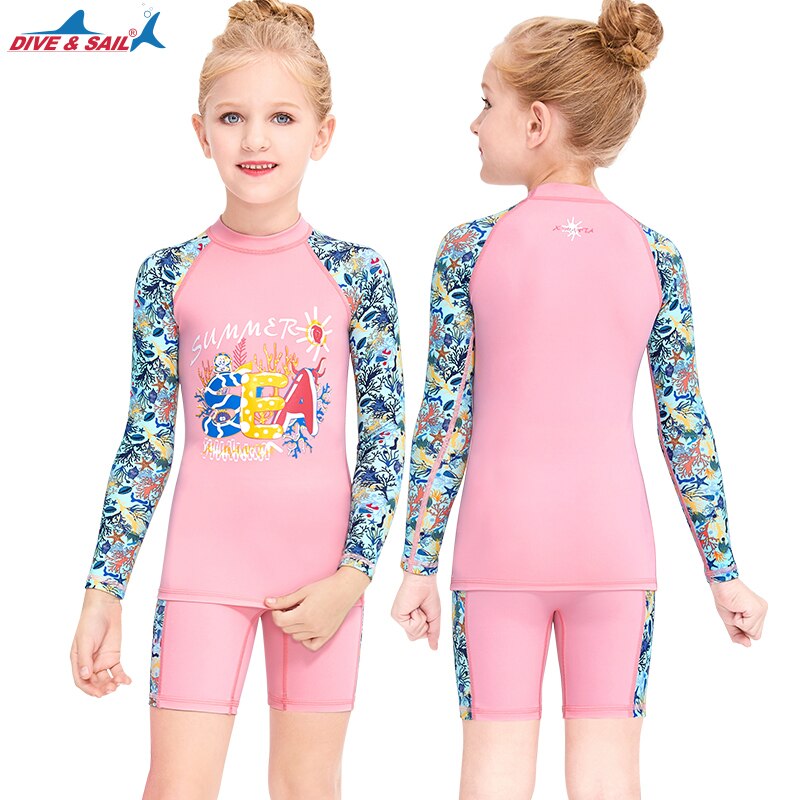 Ragazzi ragazze 2 pezzi set costume da bagno manica lunga camicia da nuoto e fondo protezione solare UV costumi da bagno Rash Guard UPF50 +: M150013K-A / M