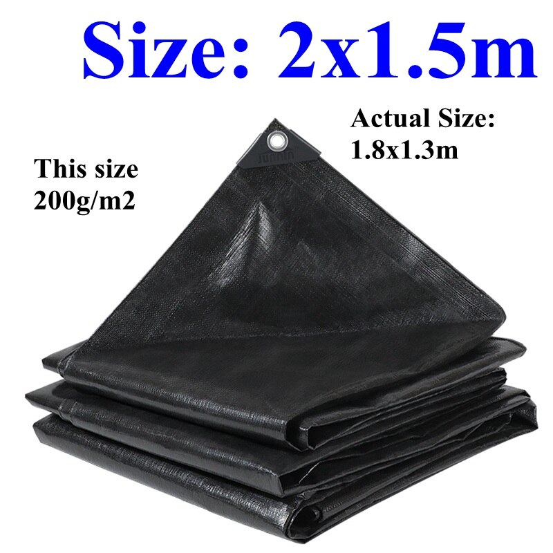 Zwart Pe Regendicht Doek Dekzeil Tuin Outdoor Luifel Zon Shade Sail Camping Boot Vrachtwagen Luifel Grondzeil Waterdicht Doek: 2x1.5m