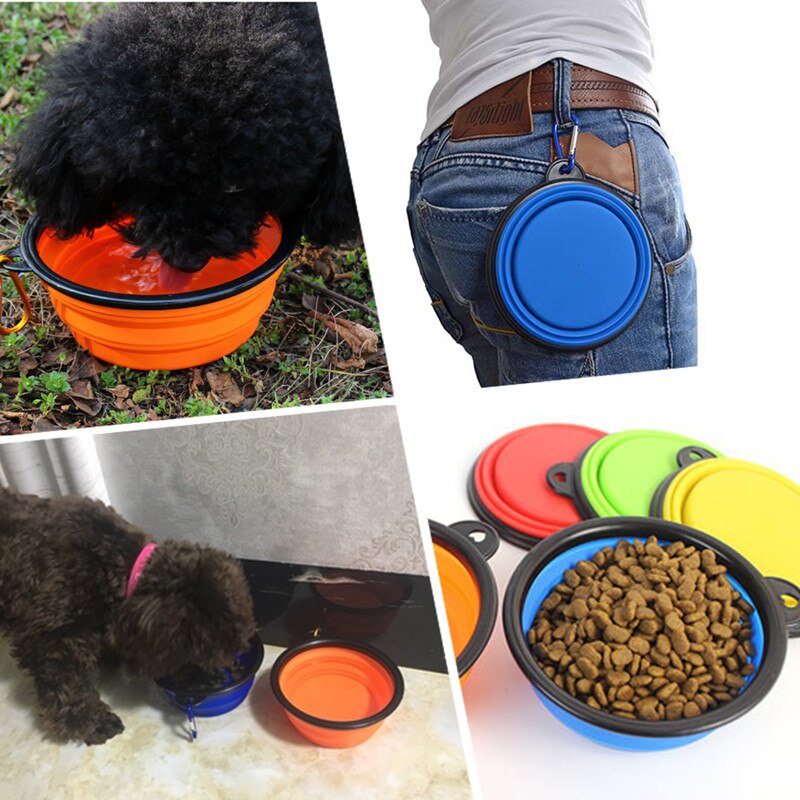 Tazón de silicona plegable para perros y mascotas, recipiente de comida para perros de viaje al aire libre, tazón portátil para mascotas, plato alimentador para mascotas, tazón para agua potable