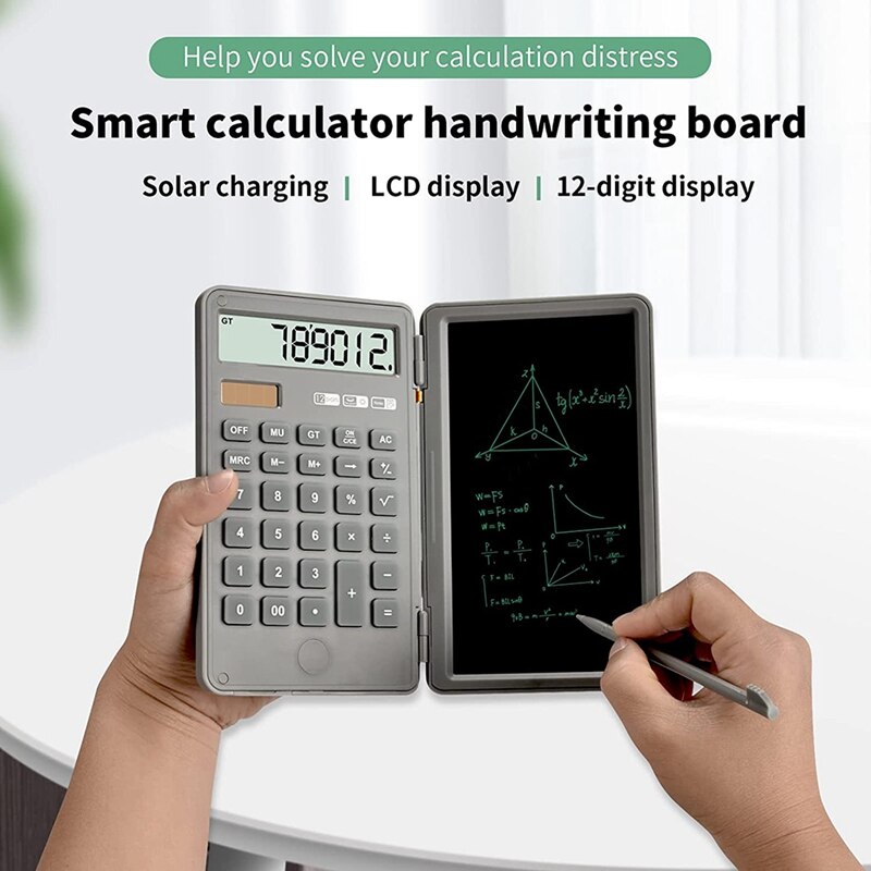 Scientific Calculator with Writing Tablet, 12-Digit Digital Desktop Calculator with Erasable Writing Board
