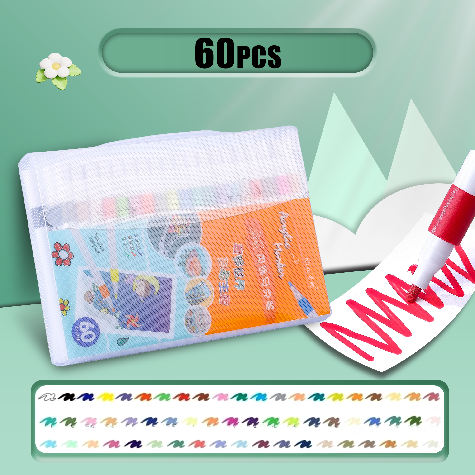 Juego de 12-60 Colores, rotulador artístico de pintura acrílica, pintura rupestre para niños, Graffiti, piedra, cerámica, vidrio, madera, manualidades DIY, suministros de arte: BLANCO