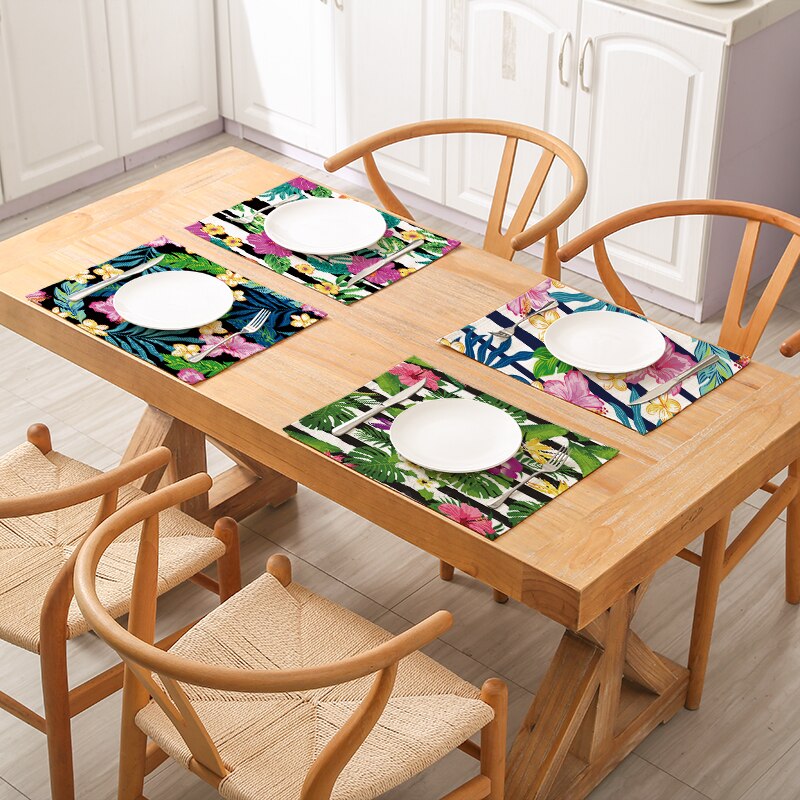 Geometrie Blumen Küche Tischset 42X32 Pflanzen Vogel Dekorative Baumwolle Leinen Tisch matt Westlichen Tischset Getränke Bahn Wasserdicht