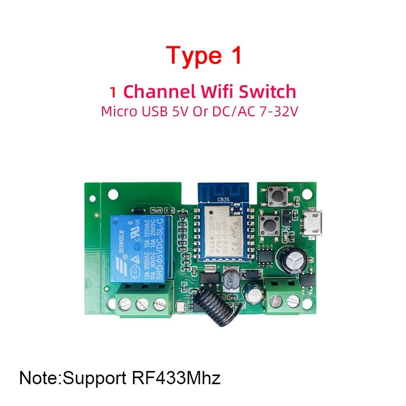 Tuya smartlife  dc 12v 24v 32v wifi trådløs bryter, intelligent modulrelé, inching-modus, alexa google hjem  rf433 fjernkontroll: type 1