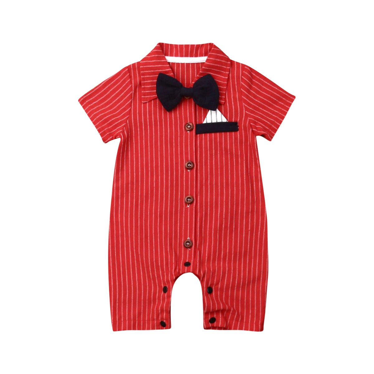 Pudcoco UNS Lager Neugeborenen Baby Jungen Formale Kleidung Party Bogen Strampler Kurzarm Striped Drehen-unten Kragen Overall Outfits set: B / 6m