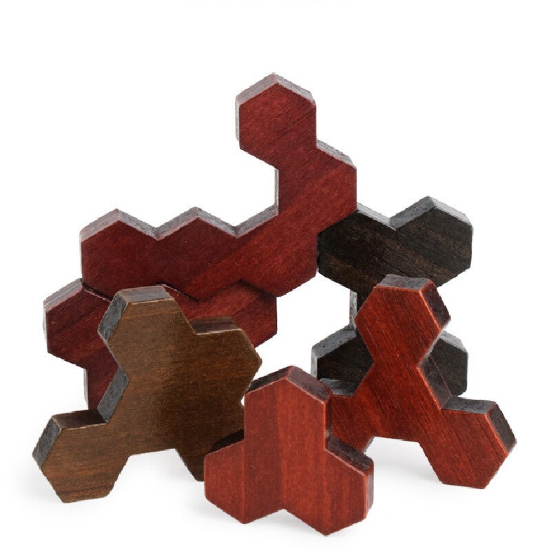 Rompecabezas de madera Hexagonal geométrico para niños, puzle de desarrollo intelectual, diversión, visión en Color, educativo, Toy3D, educativo