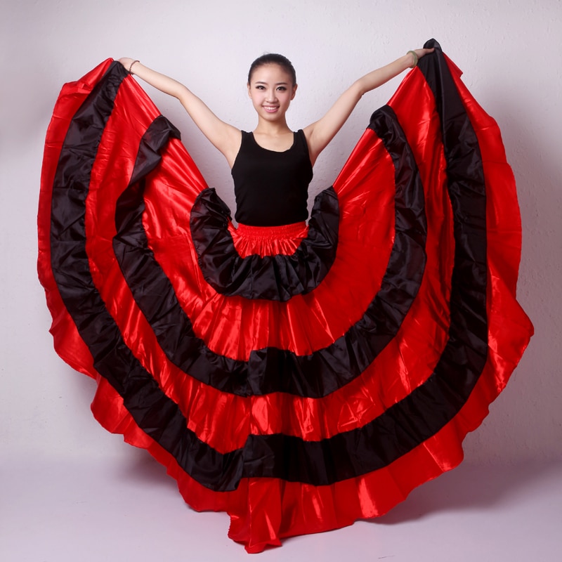 Lange Flamenco Rokken Vrouwen Rode Spaanse Kleding Stierengevecht Festival Gypsy Rok Prestaties Stadium Ballroom Dans Kostuums DN3048