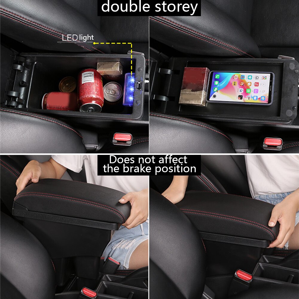 Auto Armsteun Box Armleuningen Leather Center Double Layer Opbergdoos 3 Usb Compatibel Met Peugeot
