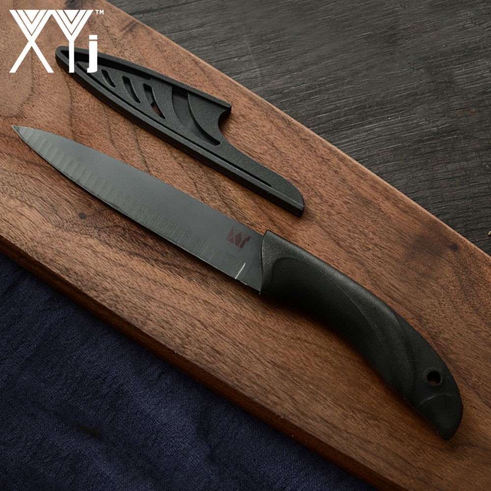Xyj 6 stk sett kokk skjære brød santoku verktøyskjærekniv 3 cr 13 svart skarpt blad kjøkken kokekniver sett med bladdeksel